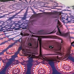Metallic Maroon Coach Backpack